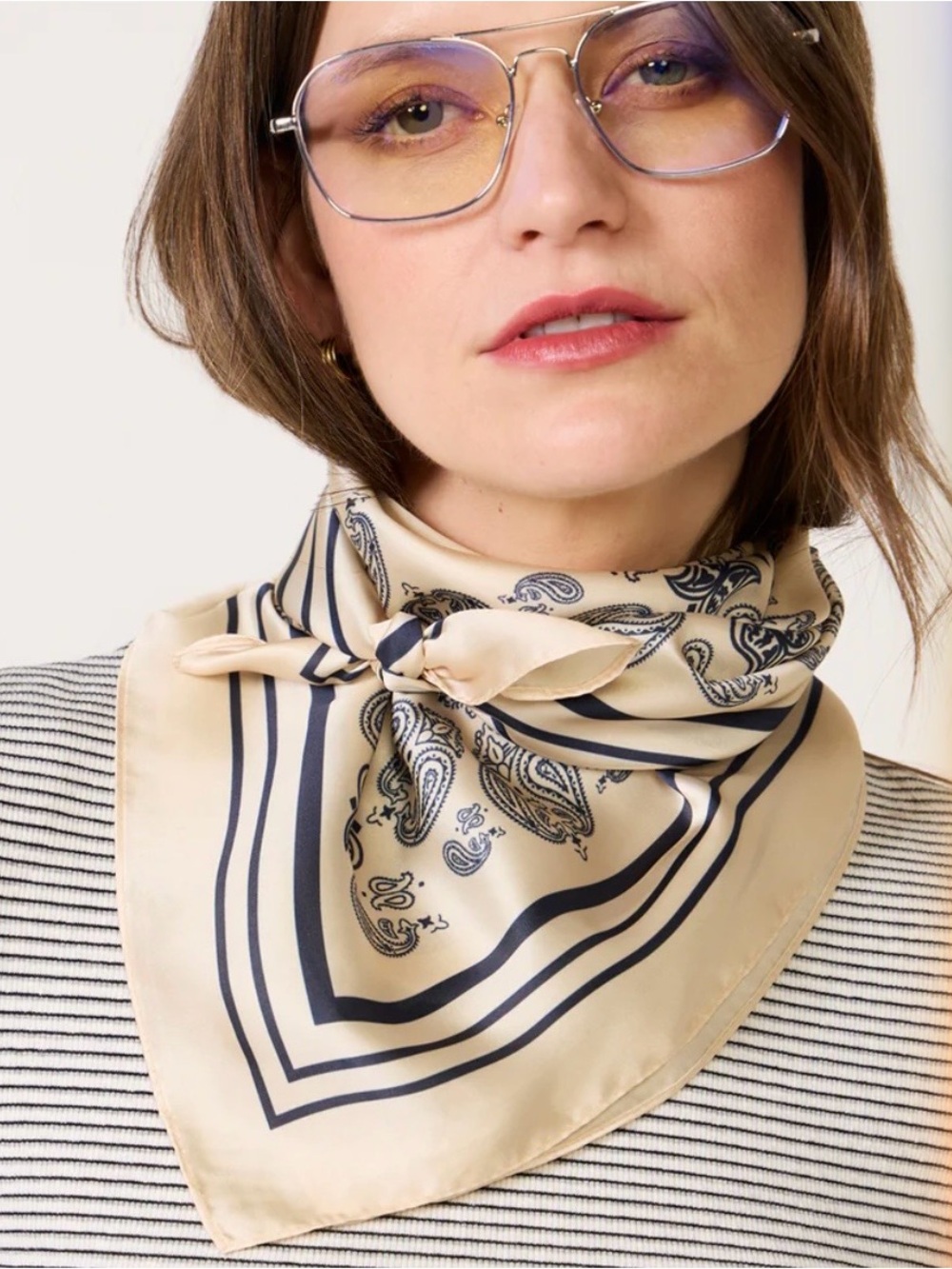 Bnwt Cream navy Paisley Silky Neck Scarf - Women Accessories